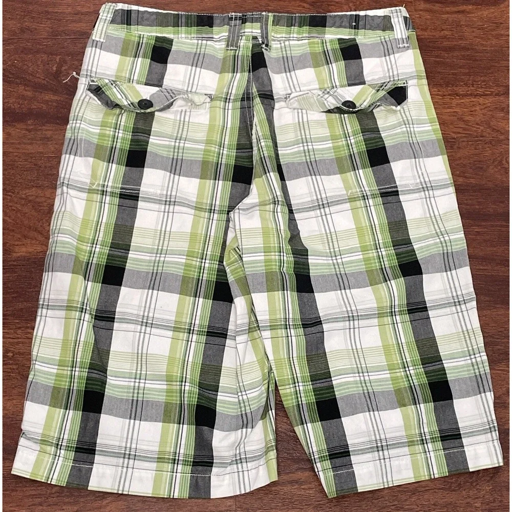 Vintage Anchor Blue Men's Size 30 Green Chino Plaid Mid Rise Shorts With Pockets